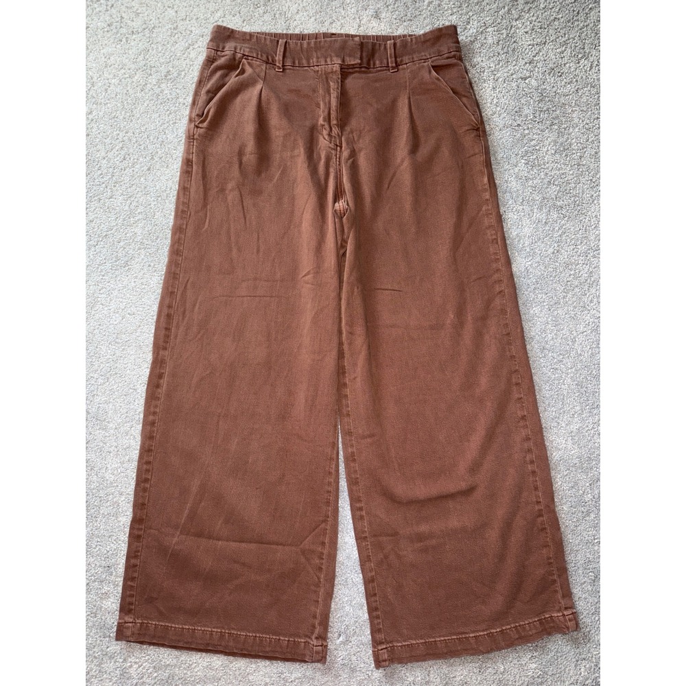 American Eagle Women 10 Brown Wide Leg Trouser Pants High Rise Stretch Pleated